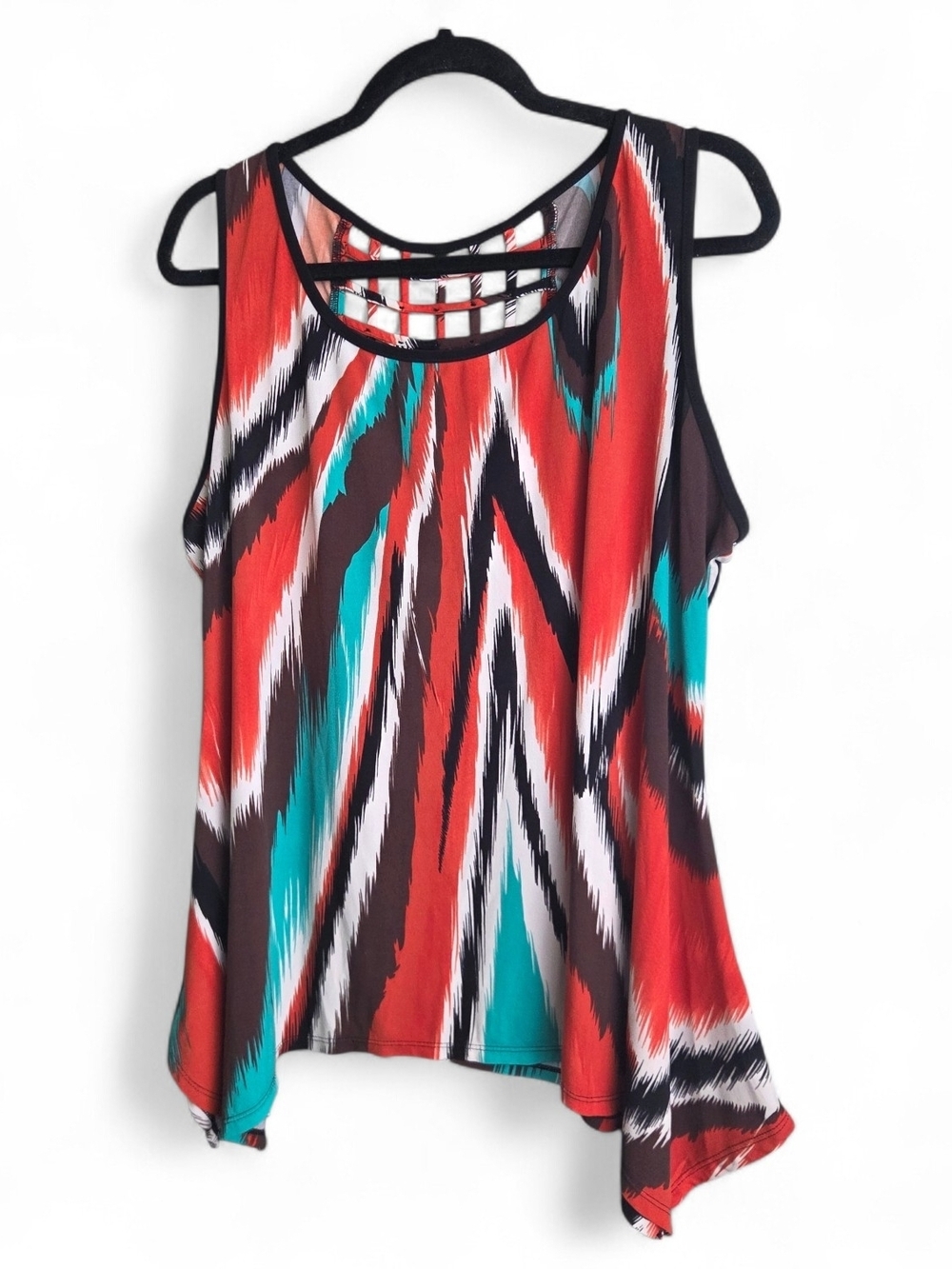 Cato Multicolor Chevron Tank Top - Red, Teal, Black